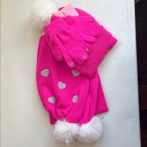 Juicy Couture Pink and Silver Kids Hat, scarf, and Glove Set